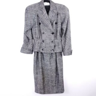 Christian Dior Vintage The Suit Wool Blend Herringbone Skirt Blazer Set Sz 4