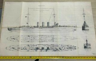 Vintage Warship Blueprint Plans Italian Cruiser Ancona X German Sms Graudenz