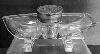 Us Navy Glass Row Boat Or Life Boat Inkwell W Fouled Anchor Cover / Lid Pat 1870
