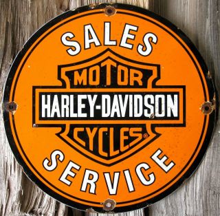 Harley - Davidson Motorcycles Vintage Porcelain Enamel Gas Oil Service Dealer Sign