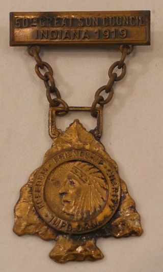 Improved Order Of Red Men Badge Pin 50th Great Sun Council 1919 Indiana Fob