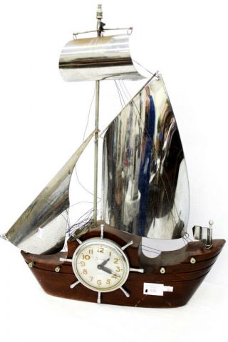 Wood Ship Electric Clock,  Metal Sail Sessions 8 Day Sailing Ship Clock
