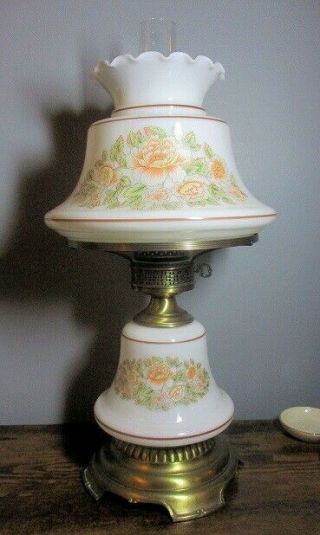 Vintage 1978 Quoizel 3 - Way Hurricane Table Lamp,  Pretty Floral Design 25 " Tall