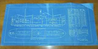 Vintage Ss Lake Fannin Ship Boat Blueprint Drawing 13 " X 26 " Maritime Boston