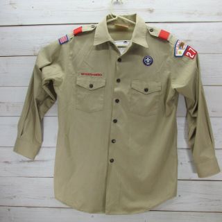 Mens Boy Scouts Of America Bsa Shirt Size Large Polyester Tan Vtg Oklahoma