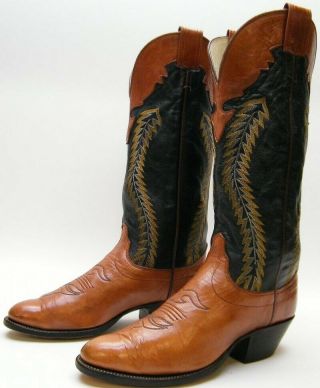 Mens Vtg Olathe Tall Brown Leather Cowboy Western Boots Sz 8 D 8d