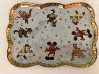 Rare Vintage Disney Mickey Mouse & Three Little Pigs Ceramic Tray