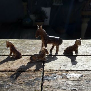 Vintage Set Of Four Porcelain Miniature Horse Figurine Ornaments