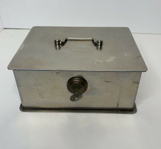 Vintage Joma Chrome Cash / Lock Box With Key Mid Century Exc 8 X 6 X 4