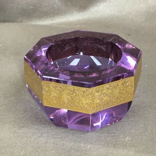 Vintage Moser Purple Art Glass and Gilded Gold Running Warrior Ashtray 2