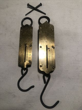 Vintage Pair John Chatillon & Sons Brass Scales 25 Lb.  & 50 Lb.  With Barn Nails