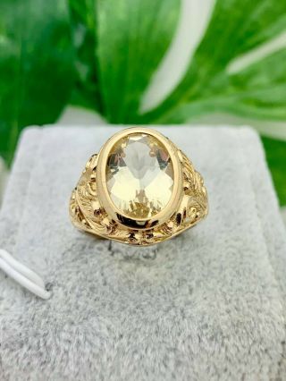 Silver Lime Quartz Ring - Vintage,  Estate - Beautifully Detailed Setting - 5 Carats