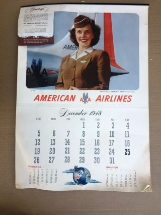 Large Vintage Complete 1949 American Airlines Wall Calendar 24 " X17 " Look