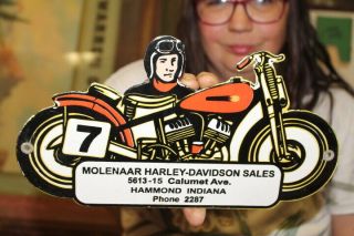Harley Davidson Motorcycle Dealership Indiana Gas Oil Porcelain Metal Sign