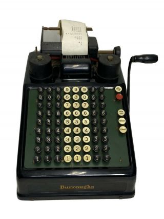 Burroughs Adding Machine Antique Vtg Mechanical Calculator Hand Crank