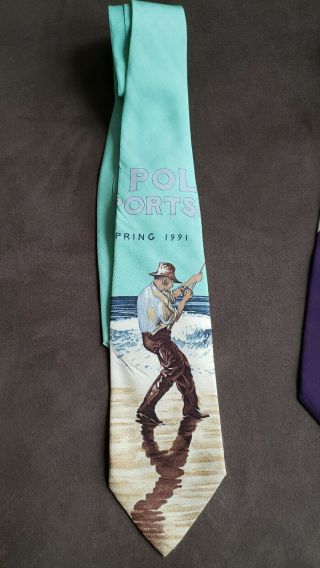 Polo Ralph Lauren 1991 Fly Fishing Vintage Tie Hand Made 100 Silk