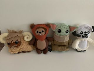 Disney Star Wars Galaxys Edge (4) Plush Toys Ewok Grogu Baby Yoda Wampa Bantha