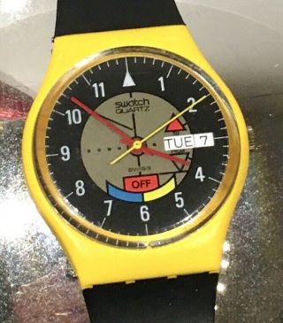 1985 Vintage Swatch Watch Gj700 Yamaha Racer In Case