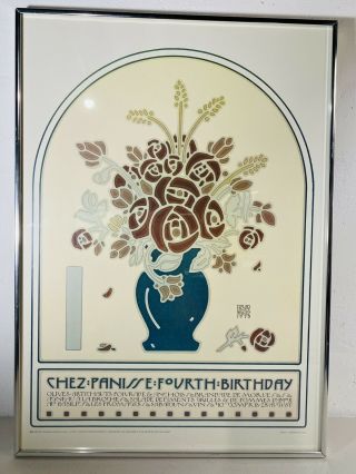 Vintage 1977 David Lance Goines Framed Litho Poster Chez Panisse Fourth Birthday