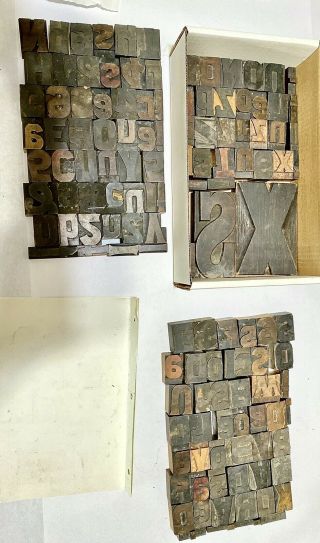 131 Vintage Antique Letterpress Wood Printing Blocks Letters Numbers