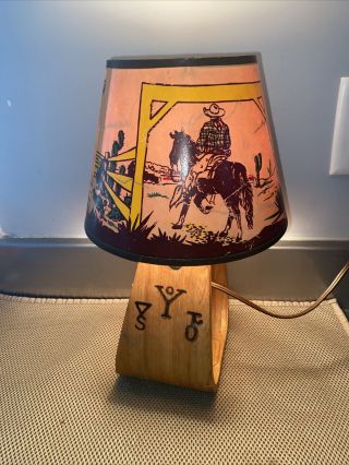 Vintage Wood Cowboy Stirrup Western Lamp & Shade.