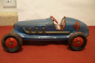 Vintage Marx Pressed Steel No.  4 Race Car Push Or Pull Toy Tether Style 12 " As - Is
