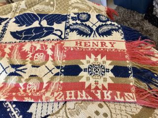 Antique Woven Jacquard 19th Century Pennsylvania Coverlet Signed