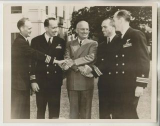 2 1940s Press Photos - President Truman - Navy Fliers & General Harry Vaughan