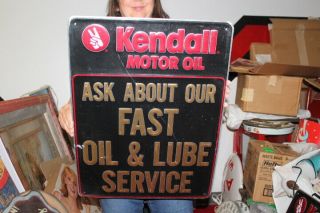 Vintage Kendall Motor Oil Fast Lube Service Gas Station 24 " Embossed Metal Sign