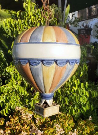 9 " Vintage Louisville Ceramic Stoneware Pottery Hot Air Balloon Birdhouse Feeder