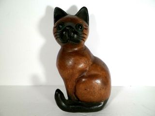 Wooden Cat Figurine Hand Carved Wood Vintage Folk Art