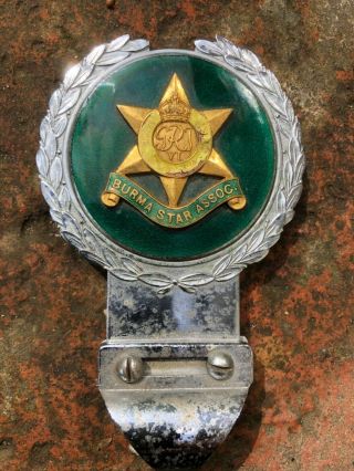Vintage Car Badge Mascot Chrome Brass The Burma Star Assoc By Gaunt