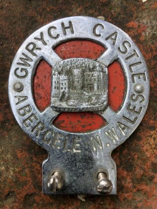 Vintage Car Badge Mascot Chrome Brass Gwrych Castle Abergele North Wales