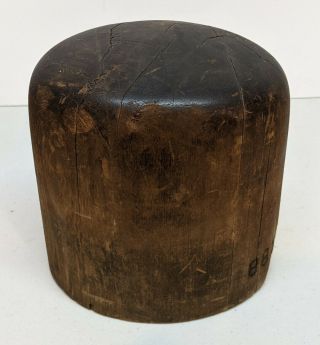 Antique Primitive Wooden Millinery Hat Mold Block Head Industrial Form - 6 1/8 " ?