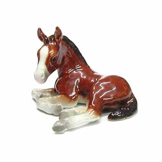 Horse - Clydesdale Foal Laying Down - Miniature Porcelain Figurine