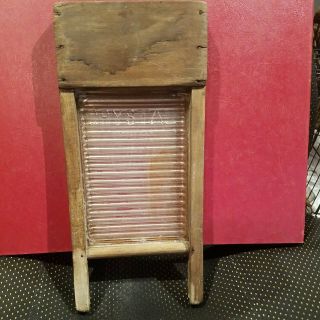 Antique Crystal Made In U.  S.  A.  Glass Ribbed Salesman Sample Washboard