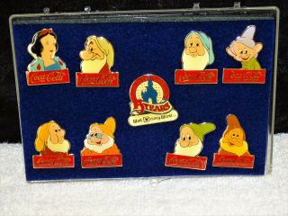 Vintage 1986 Walt Disney Snow White And Seven Dwarfs Pin Set 15 Years Coca Cola