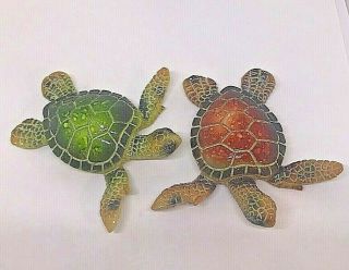 Set Of 2 Sea Turtles Textured Polystone Figurines Green Brown
