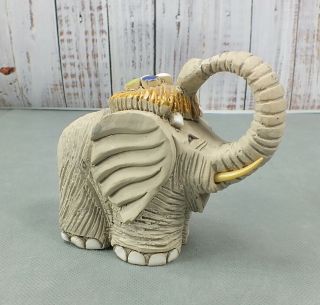 Vintage Artist Signed Hand Crafted Elephant Figurine Pottery