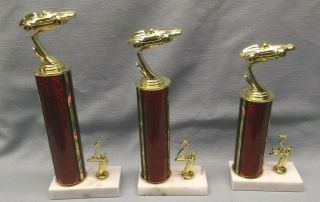 Cub Scout Trophy Set Of 3 Pinewood Derby Car Red Column Wide Marble Base