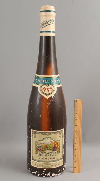 Rare Large,  26,  In Vintage Blue Nun Hard Plaster Wine Bottle Store Display Sign