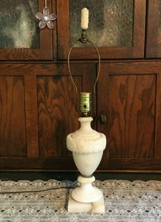 Vintage Neoclassical Carved Alabaster Marble Table Lamp