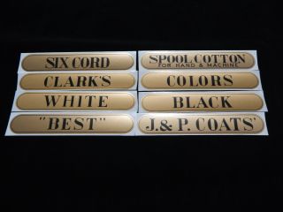 Label J & P Coats And Clarke Spool Cabinet Decal For Drawers 8 Piece Set