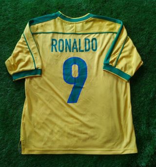 BRAZIL 1998/2000 L SIZE HOME RONALDO 9 FOOTBALL SHIRT JERSEY NIKE WC 98 VINTAGE 2