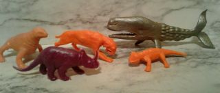 5 Vntg 1960s Mpc Marx Dinosaur Prehistoric Playset Cereal Prize