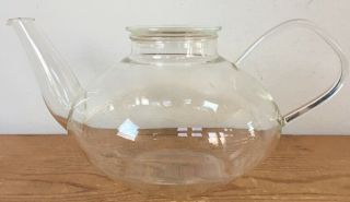 Vintage Schott Mainz Jena Glas Tea Pot Mid Century Clear Art Glass Germany