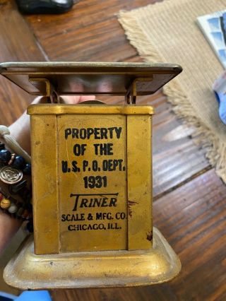 1931 Vintage Triner Scale Us Post Office Postal Counter Scale Heavy Duty Brass