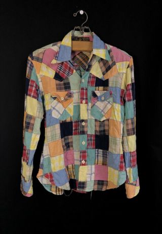 Vtg 70’s Devil Shirt Co Patchwork Western Button Up Shirt