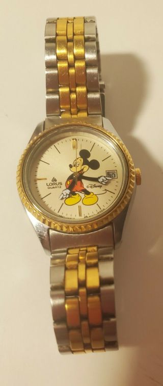 Vintage Lorus (seiko) Disney Mickey Mouse Two Tone Watch Fluted Bezel,