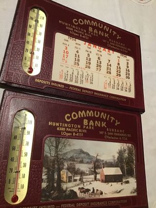 Vintage Community Bank Thermometer Desk Calendar 1954 Huntington Park Burbankca